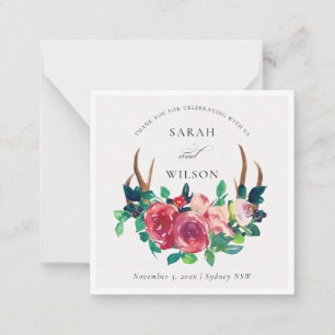 Carte De Correspondance Russe Boho Floral Stag Antlers Mariage Merci