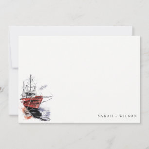 Carte De Correspondance Rustic Harbour Yacht Sailboat Mariage aquarelle