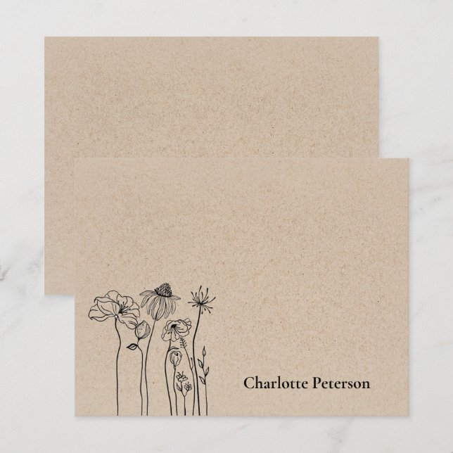 Carte De Correspondance Rustique Brown Fleur sauvage Kraft (Devant / Derrière)