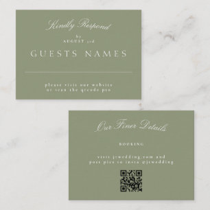 Carte De Correspondance Sage Green Elegant Classic Mariage QR CODE RSVP
