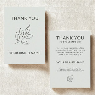 Carte De Correspondance Sage vert minimaliste Merci pour petites entrepris