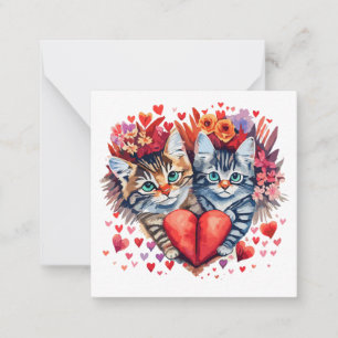 Carte De Correspondance Saint-Valentin chats à l'aquarelle avec amour