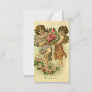Carte De Correspondance Saint-Valentin victorienne vintage, roses d'anges