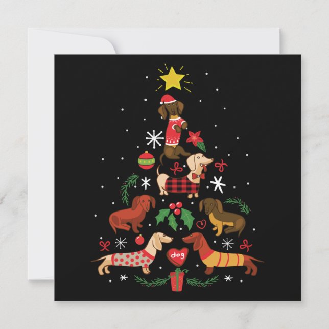 Carte De Correspondance Sapin de Noël Drôle de Dachshund (Devant)