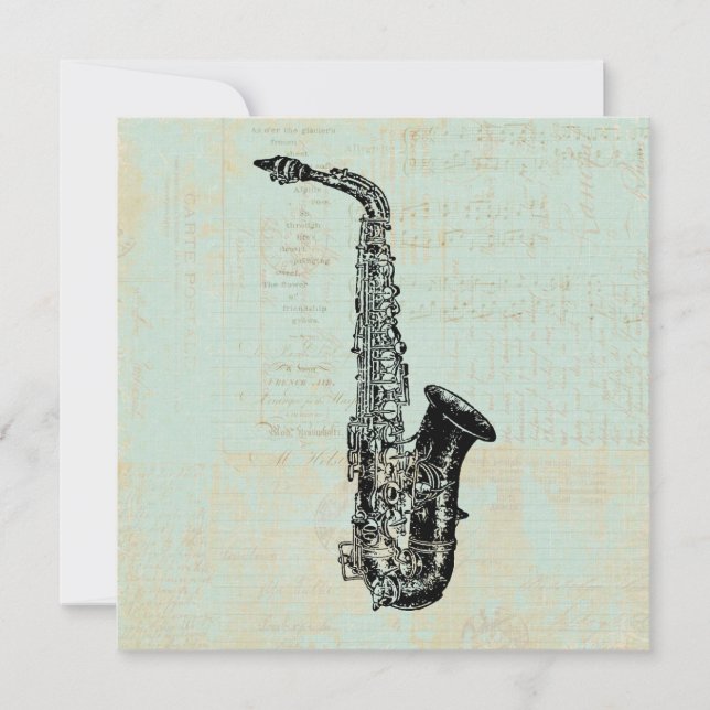 Carte De Correspondance Saxophone Vintage Mint Green Music Art (Devant)