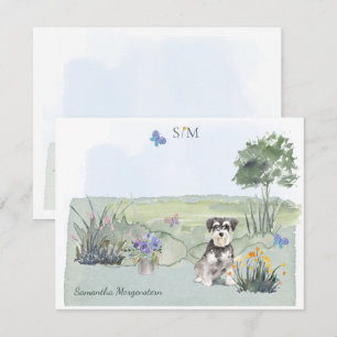 Carte De Correspondance Schnauzer Butterfly Meadow Monogramme & Nom