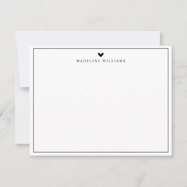 Carte De Correspondance Script moderne Black Heart Bordure Monogramme (Devant)
