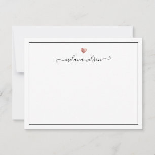 Carte De Correspondance Script moderne Calligraphie Rose Gold Heart