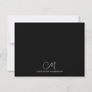 Carte De Correspondance Script Monogramme moderne Noir