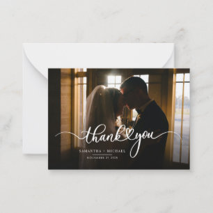 Carte De Correspondance Script photo mariage Merci moderne