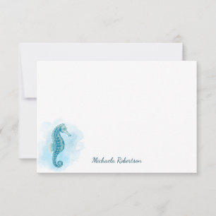 Carte De Correspondance Seahorse Watercolor Océan Personnalisé
