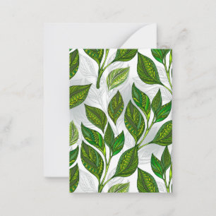 Carte De Correspondance Seamless Pattern with Green Tea Leaves