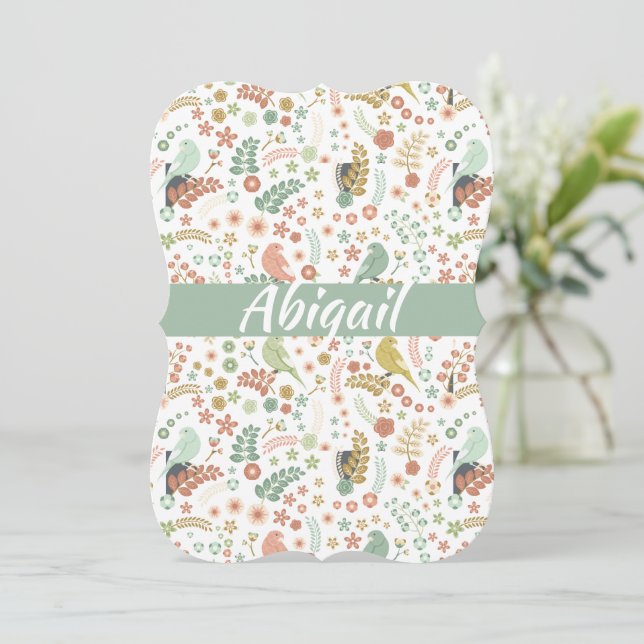 Carte De Correspondance Shabby Birds & Branches Personnalisé (Debout devant)