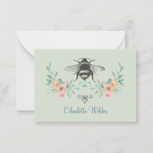 Carte De Correspondance Signature de script Personnalisé Bee Floral Vert