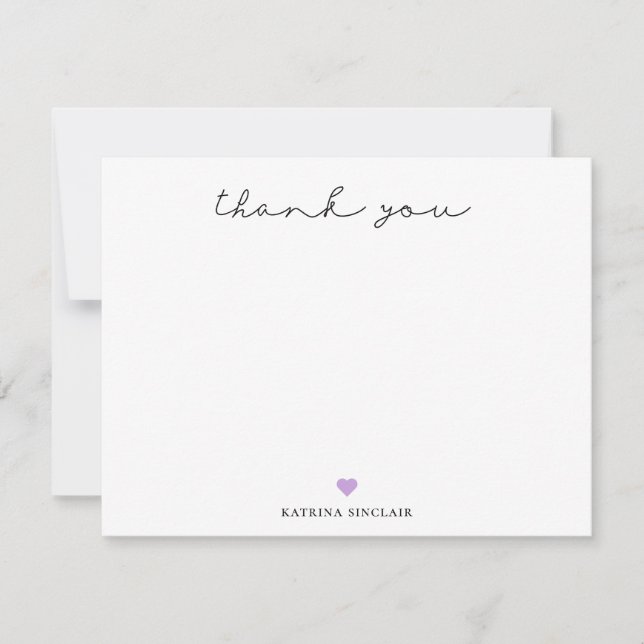 Carte De Correspondance Signature Script Merci Wisteria Purple Heart (Devant)