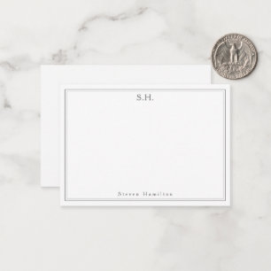 Carte De Correspondance Simple Argent gris 2 Monogramme Nom Bordure minima