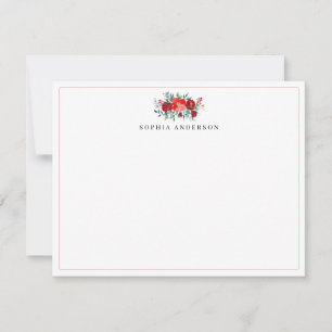 Carte De Correspondance Simple Burgundy Red Holly Berries Feuilles Noël