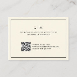 Carte De Correspondance Simple crème Monogramme QR Code Mariage élégant