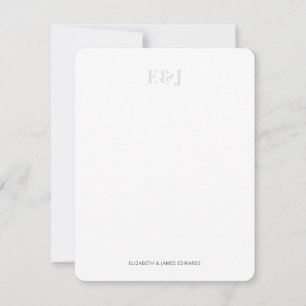 Carte De Correspondance Simple Élégant Monogramme Couple Gris Clair Vertic