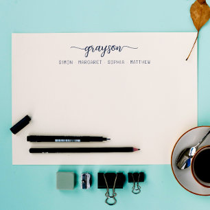 Carte De Correspondance Simple élégante Marine Bleu Script Famille de pape