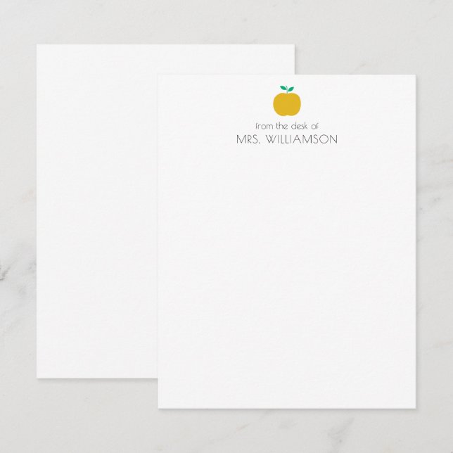 Carte De Correspondance Simple Jaune Cute Pomme Personnalisée Enseignant (Devant / Derrière)