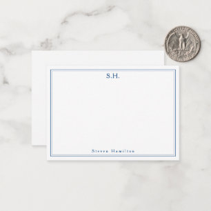 Carte De Correspondance Simple Marine bleu 2 Nom du monogramme Bordure min