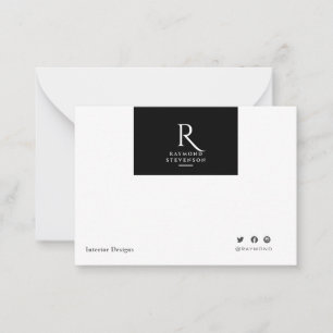 Carte De Correspondance Simple minimaliste noir blanc Monogramme