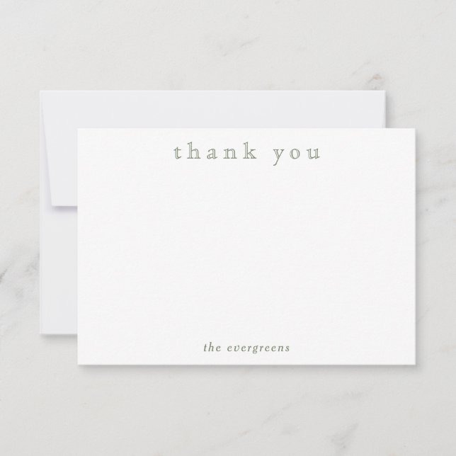 Carte De Correspondance Simple Modern Sage Green Thank You (Devant)
