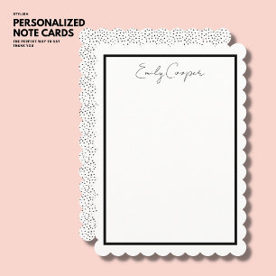 Carte De Correspondance Simple Moderne Chic Bord de pétoncle noir et blanc