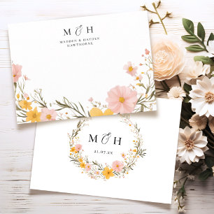Carte De Correspondance Simple moderne Monogramme Couple Fleur sauvage Mar