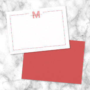 Carte De Correspondance Simple Monogramme de Nom Rouge Minimaliste
