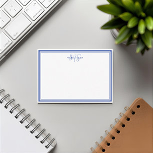 Carte De Correspondance Simple Monogramme Minimaliste Bleu Deux Bordures