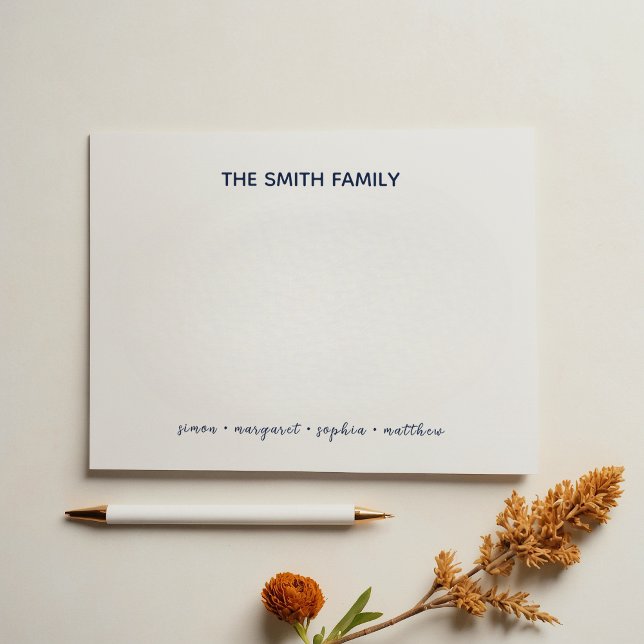 Carte De Correspondance Simple Navy Blue Script Family Stationery (Créateur téléchargé)