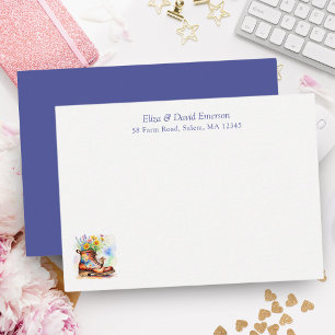 Carte De Correspondance Souris aquarelle avec botte de fleurs sauvages