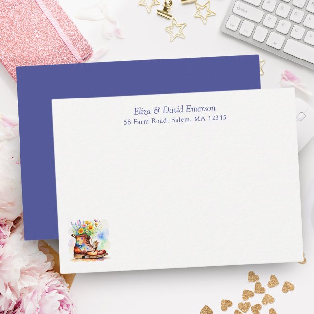 Carte De Correspondance Souris aquarelle avec démarrage Fleur sauvage (Drop a note to family, friends or business friends with this sweet personalized boot with Mouse.)