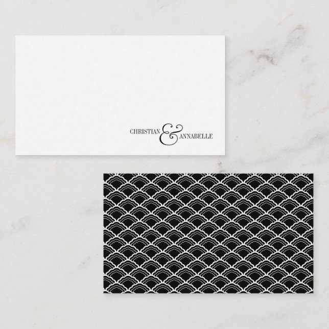 Carte De Correspondance Stationery Mariage à pétoncle noir élégant (Devant / Derrière)