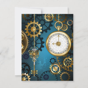 Carte De Correspondance Steampunk Arrière - plan turquoise avec Gears