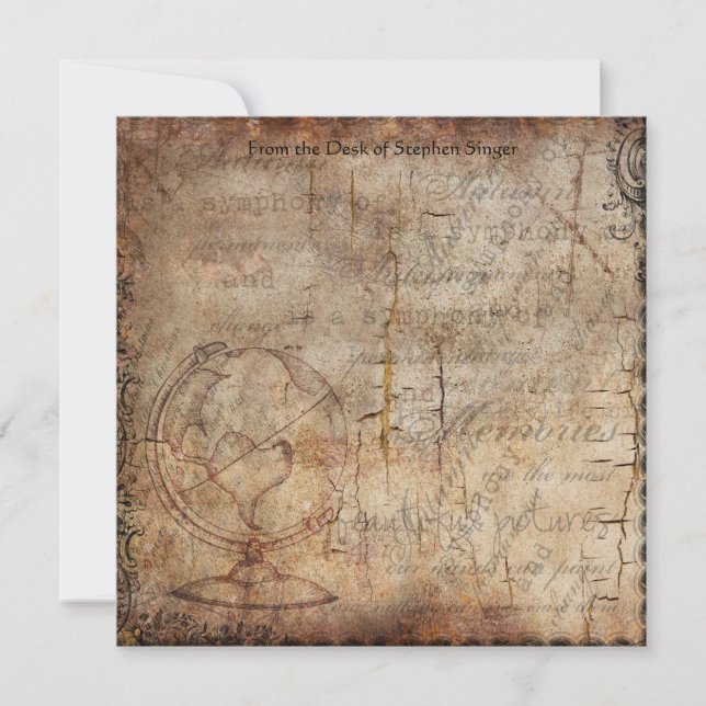 Carte De Correspondance Steampunk Globe Travel Journal Papier (Devant)