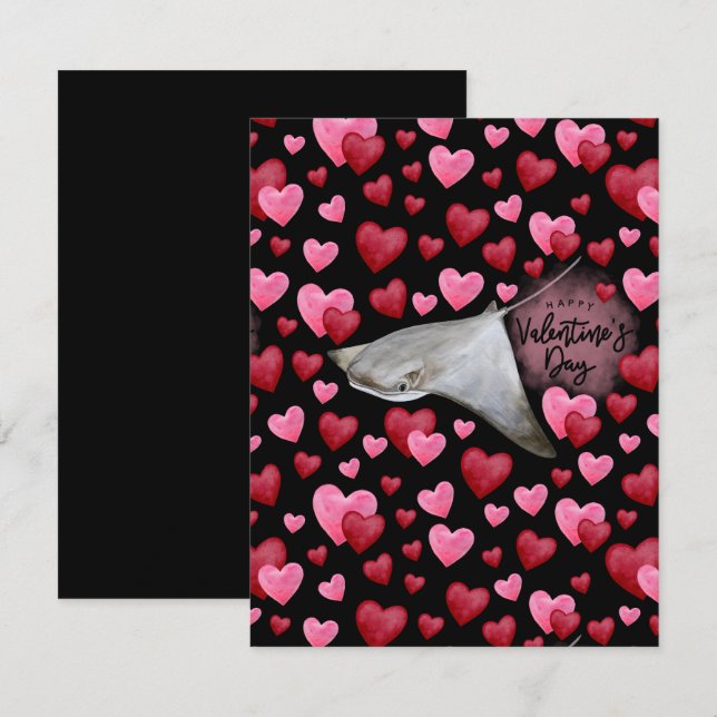 Carte De Correspondance Stingray Love Valentine's Day Card in Black (Devant / Derrière)
