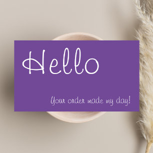 Carte De Correspondance Style Hello violet & blanc Merci de remise