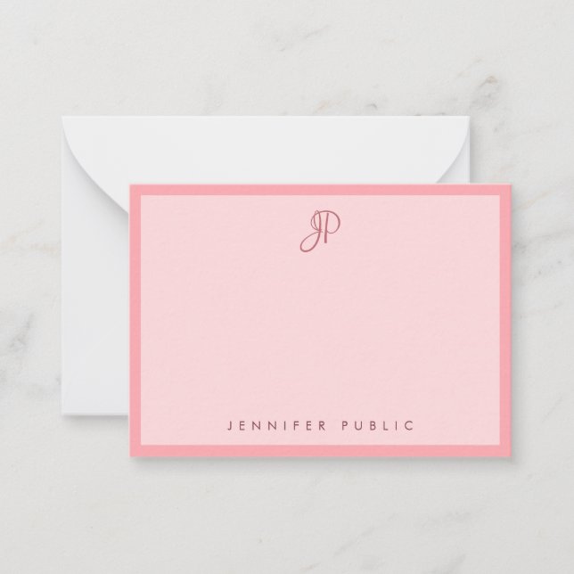 Carte De Correspondance Stylish Blush Pink Template Calligraphy Monogram (Devant)