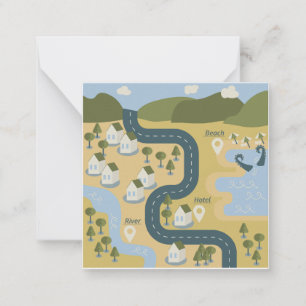 Carte De Correspondance Stylish cartoon landscape vacation travel map