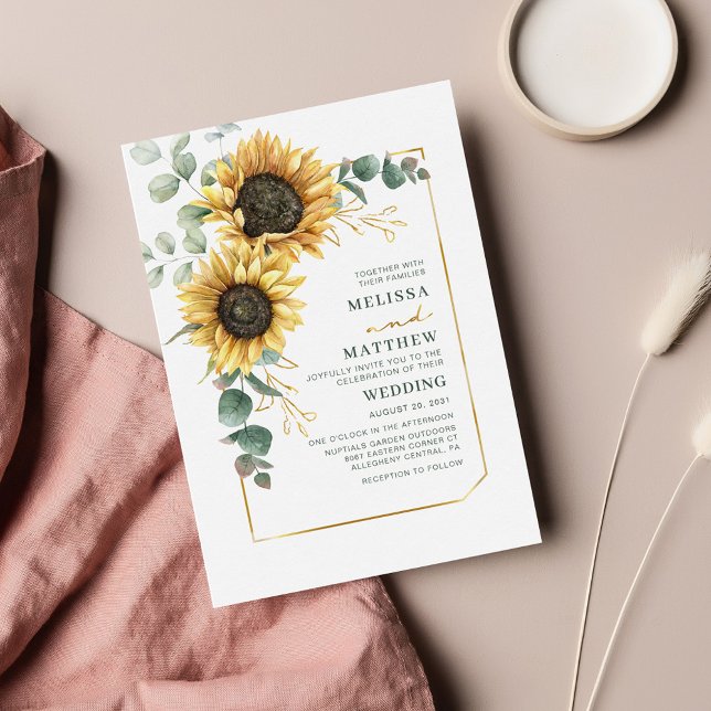 Carte De Correspondance Sunflower Eucalyptus Budget Floral Mariage (Floral Eucalyptus Sunflower Wedding Invitation)