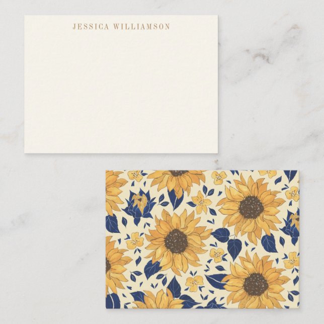 Carte De Correspondance Sunflower jaune Bleu Boîtier cadeau Nom personnali (Devant / Derrière)