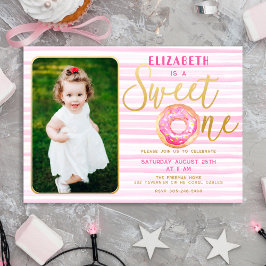 Carte De Correspondance Sweet One Donut Photo Girl 1er anniversaire Invita