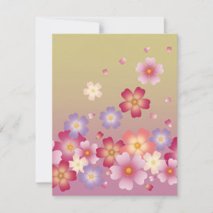 Carte De Correspondance Sweet Sakura Blossoms Kimono Style rose et vert