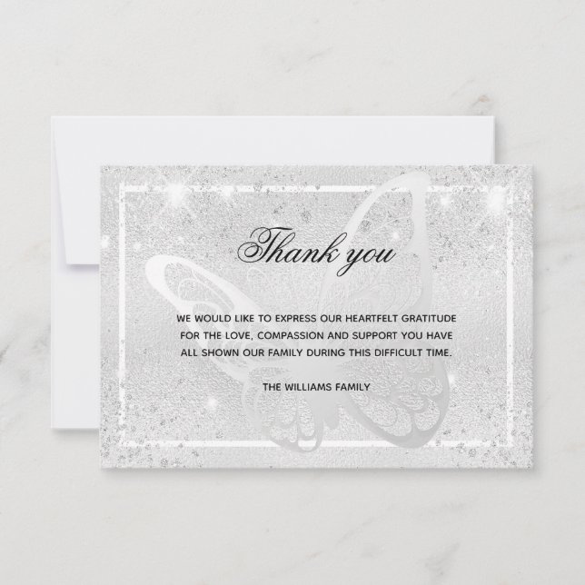 Carte De Correspondance Sympathy argent papillon photo merci (Devant)