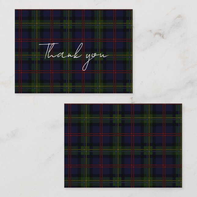 Carte De Correspondance Tartan Clan Malcolm Rustique Merci (Devant / Derrière)