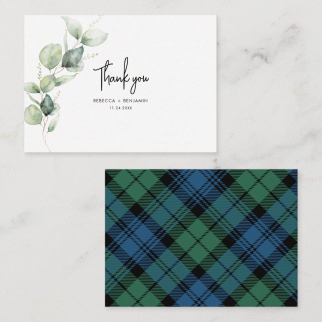 Carte De Correspondance Tartan Eucalyptus Merci Rustique Plaid (Devant / Derrière)