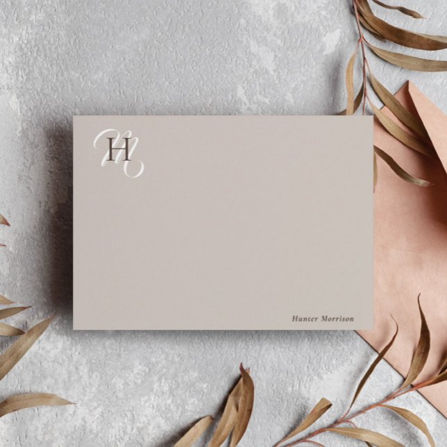 Carte De Correspondance Taupe Brown Initiales empilées Élégant (Créateur téléchargé)